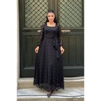 giyimmasalı Dantel Kumaş Kare Yaka Elbise - SİYAH