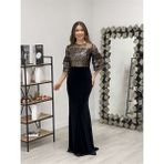 giyimmasalı Üst Payet Alt Kadife Abiye Elbise - Bronz - 50