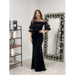 giyimmasalı Üst Payet Alt Kadife Abiye Elbise - Siyah - 50