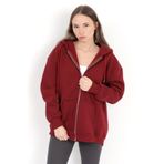 Giysa Kadın Bordo Fermuarlı Şardonlu Kapüşonlu Oversize Sweatshirt - 9015