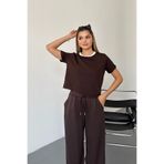 GİYSA Kadın Kısa Kollu 3İp Basic Sweatshirt Kahverengi - MS0001429