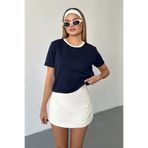 GİYSA Kadın Kısa Kollu 3İp Basic Sweatshirt Lacivert - MS0001429