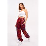 Giysa Kırmızı Etnik Desenli Kadın Şalvar Yoga Pantolonu %100 Viskon Çift Cepli - 2460 Kırmızı