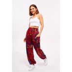 Giysa Kırmızı Etnik Desenli Kadın Şalvar Yoga Pantolonu %100 Viskon Çift Cepli - 2460
