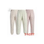 GİYU SHOP Kadın %100 Pamuklu Desenli Emprime Lastkli Paça Uzun Pijama Paçalı Don 3'lü Set