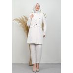 GİYZAMİLA Tesettür Blazer Ceket Takım Kırık Beyaz