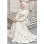 giyze Desenli Tesettür Elbise Sarı 538