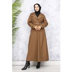 giyze Kuşaklı Tesettür Trençkot Taba 4951
