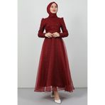 giz astore Alara Tesettür Abiye Bordo