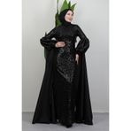 giz astore Kolu Pelerin Payet Abiye Siyah