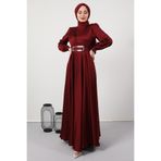 giz astore Önü Pileli Tesettür Abiye Bordo