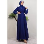 giz astore Roza Detay Şifon Elbise Gece Mavi