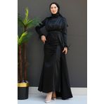 giz astore Tüylü Saten Tesettür Elbise Siyah