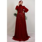 giz astore Vildan Tesettür Abiye Bordo