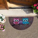 Giz Home 40x75 cm Gri Üç Baykuş Boyalı Megan Yarım Ay Kapı Önü Paspas