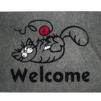 Giz Home Tody Flok Gri Welcome Kedi 40x70 cm Kapı Paspası