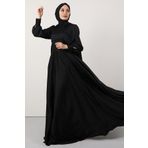 Giza Giyim Beli Pileli Saten Abiye Siyah