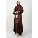 Giza Giyim Kuyruklu Degaje Elbise Kahve
