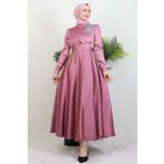 Giza Giyim Omzu Taşlı Saten Abiye Koyu Pembe