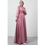 Giza Giyim Önü Pileli Tesettür Abiye Pembe