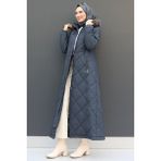 Giza Store Aysema Kadın Kürklü Şişme Mont Antrasit Renk Uzun Kol Düz Desenli Yeni Sezon - 42