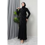 Giza Store Hiranur Tesettür Elbise Lacivert - Siyah - 48