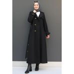 Giza Store Liza Düğmeli Siyah Trençkot Kadın İçin Gabardin Kumaş Ve Trenç Yaka Tasarımı - 48