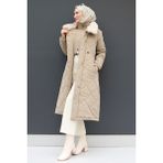 Giza Store Şişme Anorak Mont Kadın Bej Renk Kapitone Günlük Stil Uzun Kol Özellikli - 50