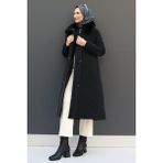 Giza Store Şişme Anorak Mont Siyah Kadın Klasik Stil Uzun Kol Kapitone Kumaş Özelliği - 40