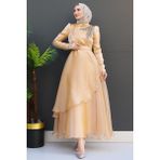 Giza Store Taşlı Organze Abiye Fuşya - Gold - 38