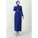 Giza Store Tüy Detay Tesettür Elbise Gece Mavi - 40