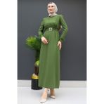 Giza Store Tüy Detay Tesettür Elbise Haki - 46