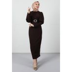 Giza Store Yakası Çapraz Elbise Acı Kahve - 42