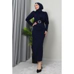 Giza Store Yakası Çapraz Elbise Lacivert - 40