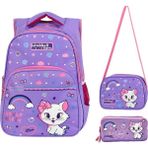 Giza Waddell Lisanslı Lila Kedi Desenli Sırt Çantası ve Beslenme Çantası Kalemlik 3 lü set