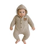 GizaKids İçi Welsoft Peluş Dışı Triko Örgü Bebek Astronot Tulum Kız Erkek Unisex, 6-9 AY, Astronot Tulum, Kahverengi, Üniseks