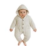 GizaKids İçi Welsoft Peluş Dışı Triko Örgü Bebek Astronot Tulum Kız Erkek Unisex, 9-12 Ay, Astronot Tulum, Ekru, Üniseks