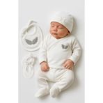 GizaKids Kız Bebek Pamuk Hastane Çıkışı Set, Yeni Doğan, hastane5, Beyaz-Gümüş, kız-bebek