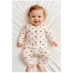 GizaKids Kız Bebek Pamuk Pijama Takımı, 6-9 AY, kuzukız, Kırmızı-Beyaz, Bebek-Kızlar