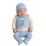 GizaKids Unisex Bebek Pamuklu Hastane Çıkışı, 0-3 AY, yndgn, Krem-Mavi-Krem, üniseks-bebek
