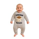 GizaKids%100 Pamuk Bebek Tulumu, 0-3 AY, 0-3 AY, Bebek Tulumu, Ekru-Gri, Erkek