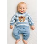 GizaKids%100 Pamuk Erkek Bebek Alt Üst Takım/Bebek Pijama Takımı Eşofman, 6-9 AY, Mavi-Beyaz, ayılıtkm