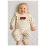 GizaKids%100 Pamuk Kız Bebek Uzun Kollu Alt Üst Takım/Bebek Pijama Eşofman Takım, 3-6 AY, Kırmızı-Krem, kalpfır