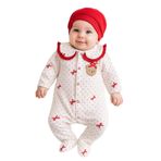 GizaKids%100 Pamuk Şapkalı Kız Bebek Uzun Kollu Mevsimlik Tulum 2li Set, 6-9 AY, Şapkalı Uzun Kollu Mevsimlik Tulum 2li Set, Kırmızı-Beyaz, Kadın