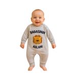 GizaKids%100 Pamuklu Babasının Aslanı Yazılı Bebek Tulumu, 6-9 AY, Babasının Aslanı Yazılı Bebek Tulumu, Gri, Erkek