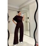 Gizem Ecemiş Islana Bordo Fermuar Detaylı Bluz Palazzo Pantolon Takım