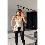 Gizem Ecemiş Russie Beyaz Puantiyeli Peplum Bluz