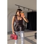 Gizem Ecemiş Russie Siyah Puantiyeli Peplum Bluz