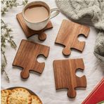 Gızem Shop Ahsap Desenli Puzzle Mdf Bardak Altligi 4'Lu Set 10X12 Cm