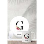 Gizeo Concept G Harfli Isme Özel Çiçekli Bilek Destekli Mouse Pad Kupa Seti